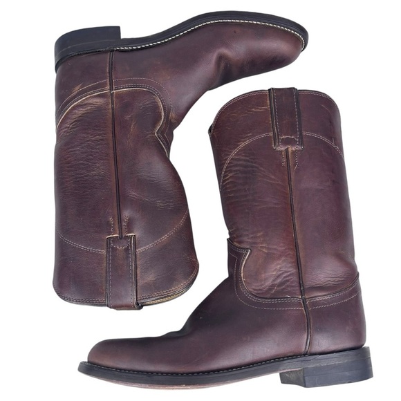 JUSTIN L 3408 ROPER COWHIDE LEATHER BROWN BARN CLASSIC COWBOY WORK BOOT - Picture 3 of 13